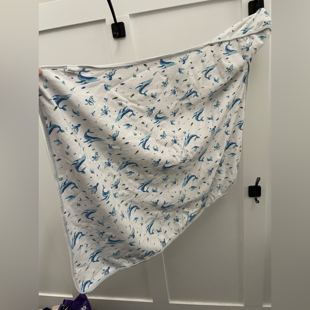 Blue and White Dolphin Print Hooded Towel